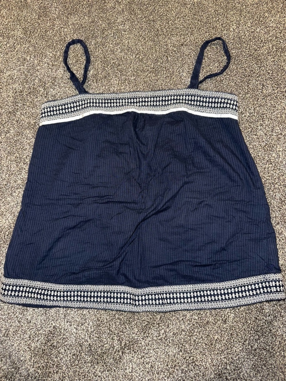 American Eagle Outfitters Navy Spaghetti Strap Tank with White Embroidered Trim